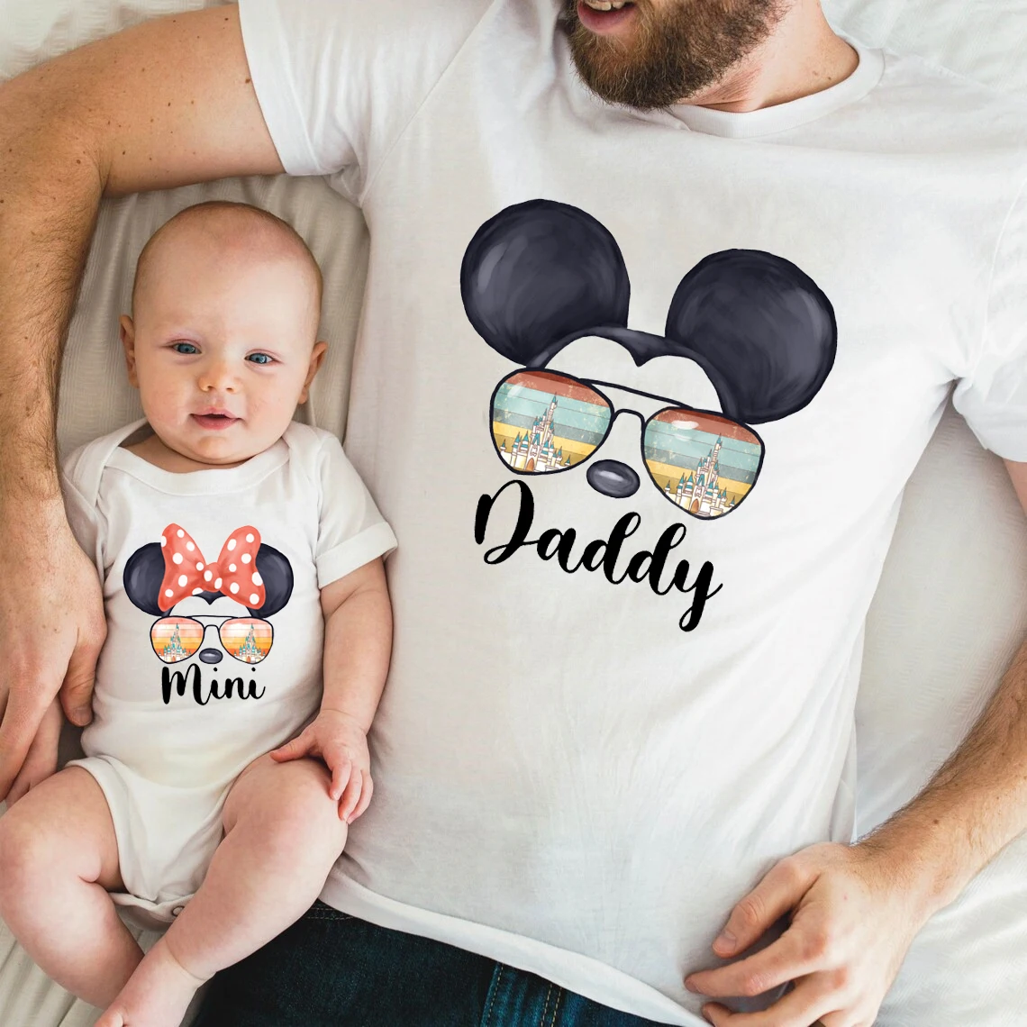 Daddy Mommy Mini Family Matching Outfits Father Mother Kids Tshirt Baby Bodysuit Family Look Mickey Minnie Mouse Top Tee Clothes