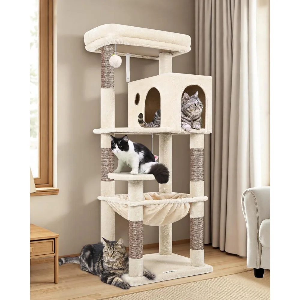 

Cat Tree Tower with Scratching Post for Indoor Cats, 53inch Tall Plush Multi-Level Cat Climbing Tower Condo House with