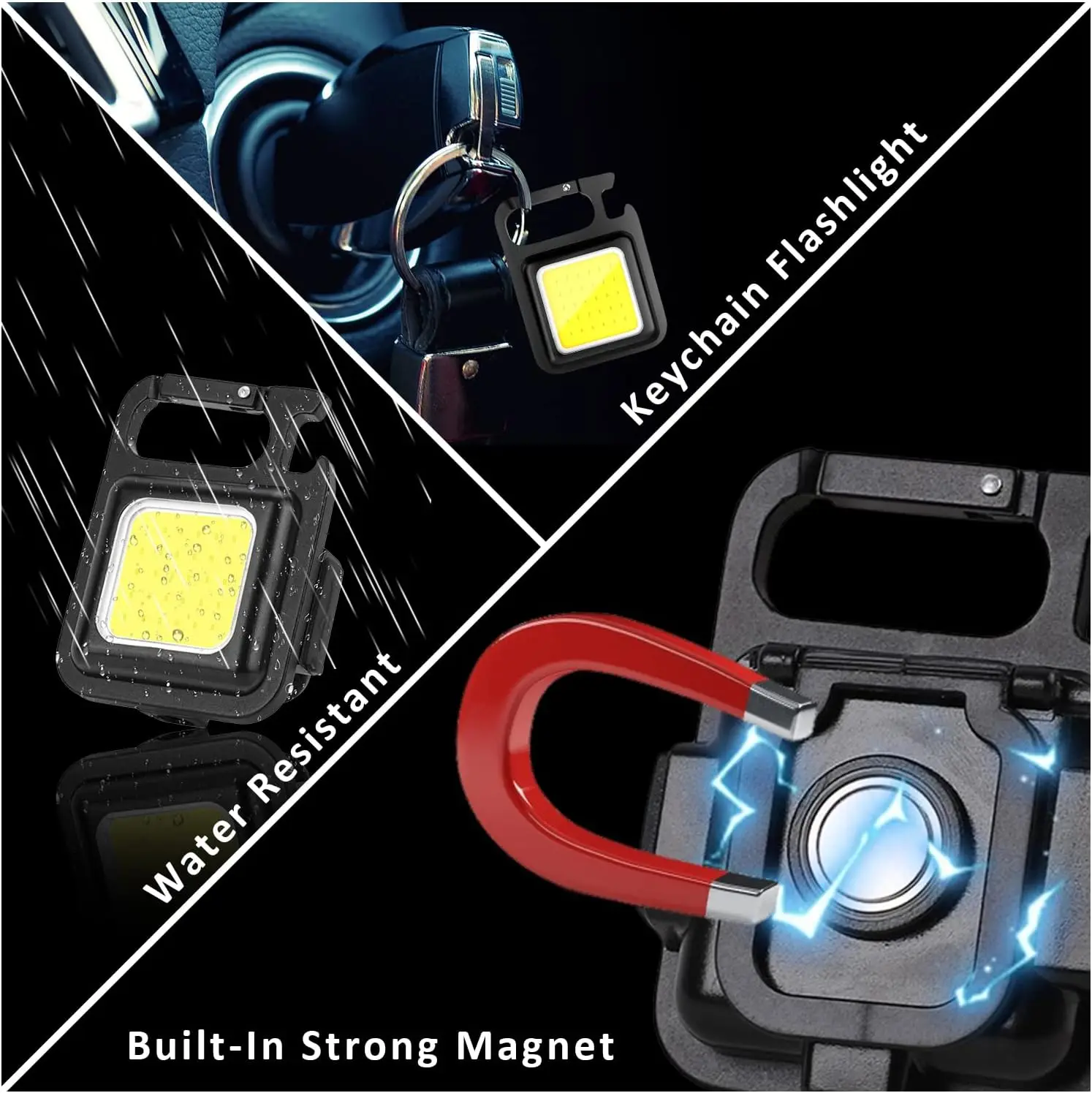 LED Flashlight Super Bright 1500LM Folding Bracket Bottle Opener Keychain USB Rechargeable Waterproof Light Outdoor Camping Tool