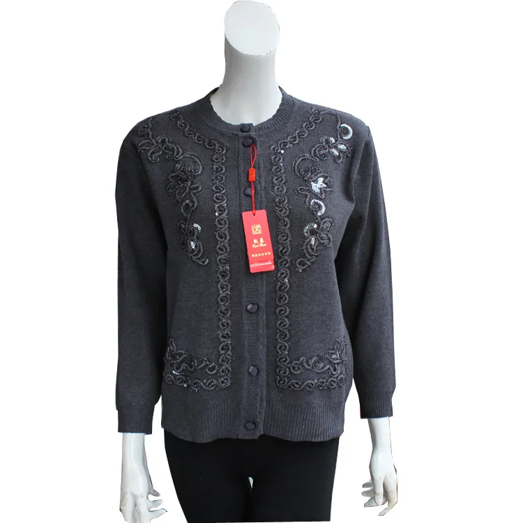 Women's Knitted Sweater Coat Floral Embroidery Midlife Spring Autumn Faion Ladies Open Cardigan Long Sve Regular Fit