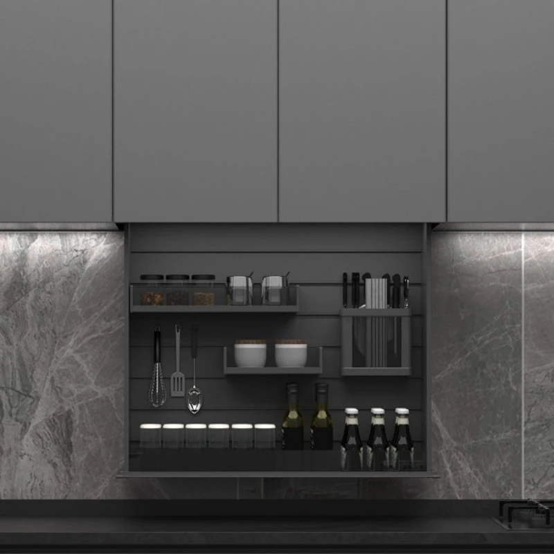 

Kitchen light luxury electric intelligent hidden vertical lift hanging cabinet pull basket intelligent lift seasoning basket