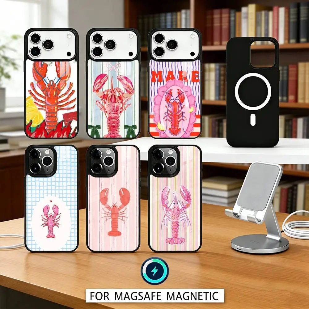 

1PC Illustration of a Lobster Phone Case For iPhone 17,16,15,14,13,12,Pro,Max For Magsafe Magnetic Wireless Charging
