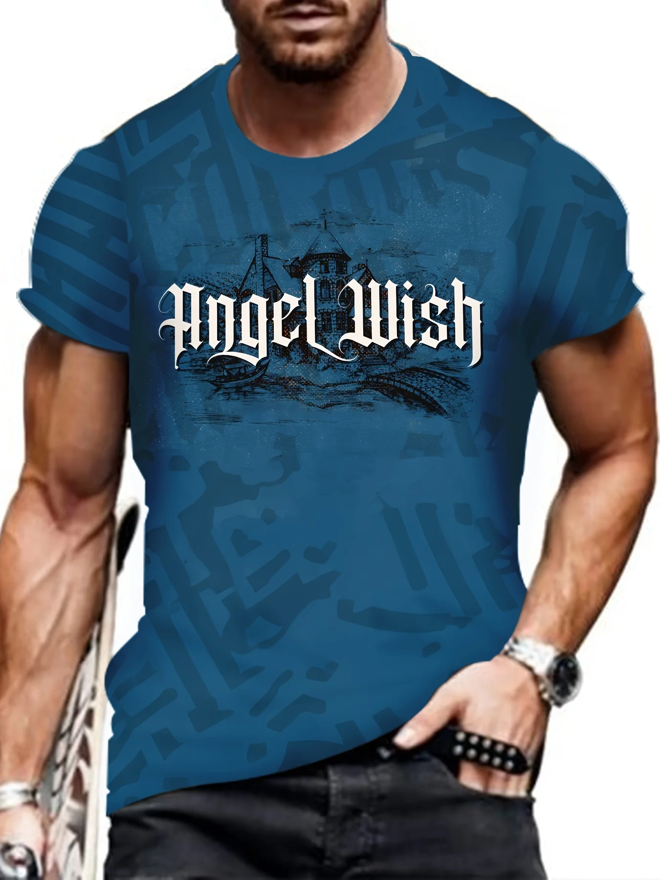 

2024 New Men's Army blue Pattern T-shirt
