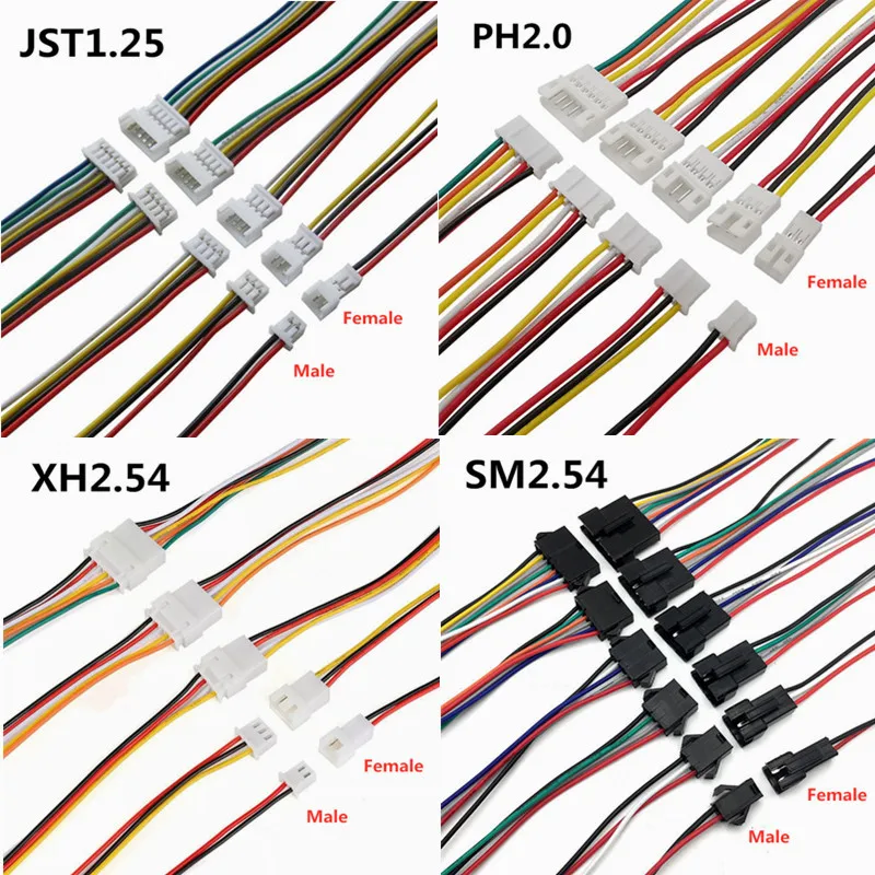 5Pair 2P 3 4Pin JST1.25mm PH 2.0mm XH 2.54mm SM2.5 JST Male Plug Female Jack Socket DIY Electrical Wire Terminal Cable Connector