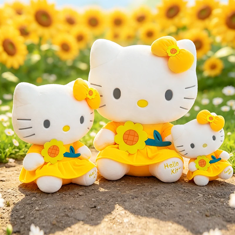 

Sanrio Hello Kitty Sunflower Plush Toy, Cute Yellow Dress Stuffed Doll, Soft Kitty Cat Pillow for Kids Birthday Gift Home Decor