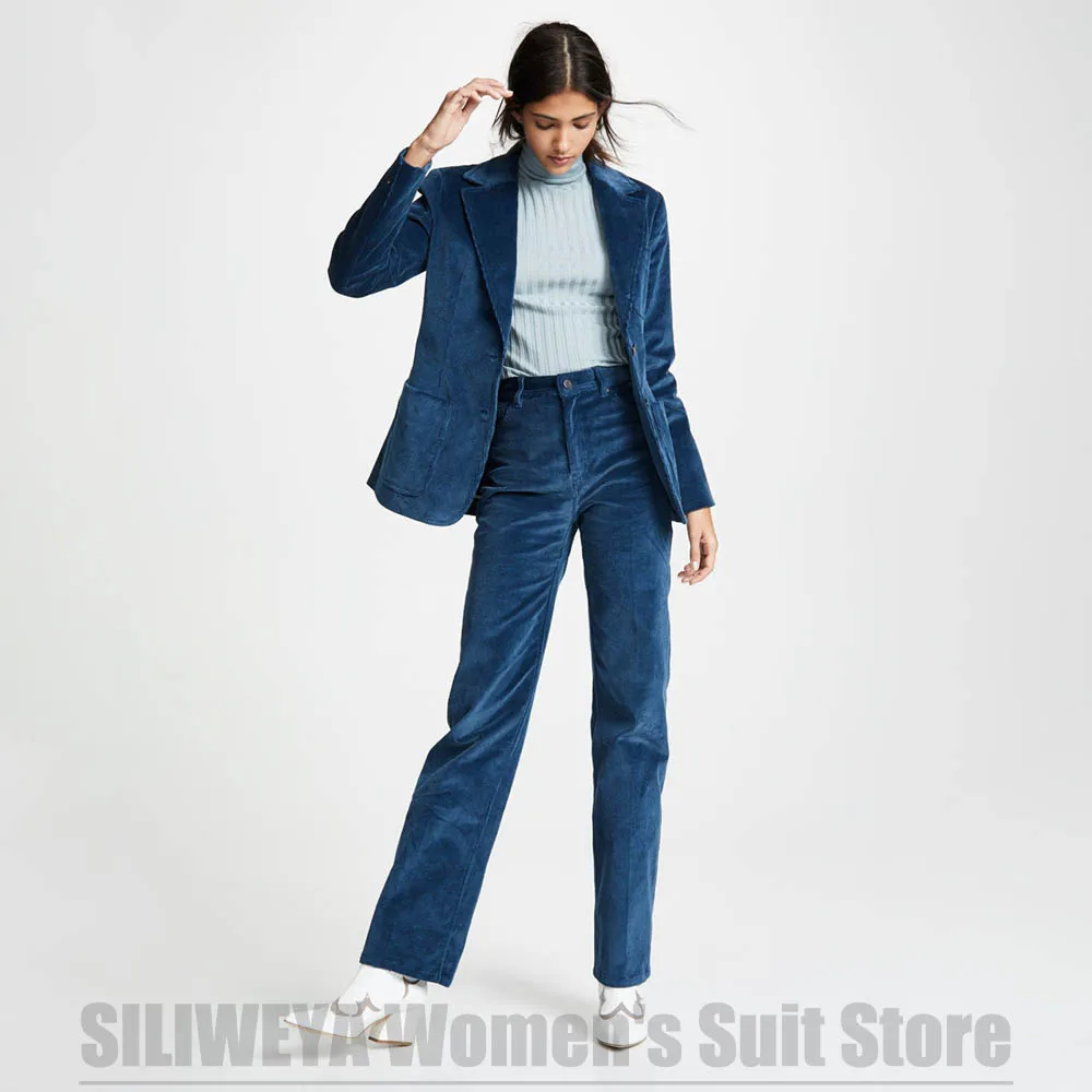 Women's Corduroy Suit Single Breasted Long Sleeves Blazer and Pants Two Piece Set Casual Formal Office Party Fashion Outfits