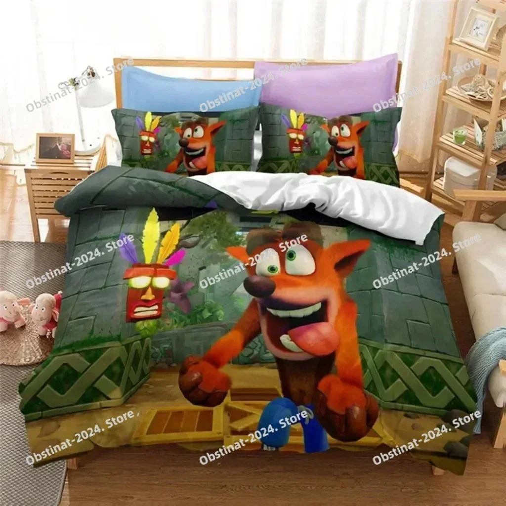 Game Crash Bandicoot Bedding Set Printed single Comforter Quilt Bed Cover Duvet Cover Pillow Case 3 Pieces Sets Kids Adult Size