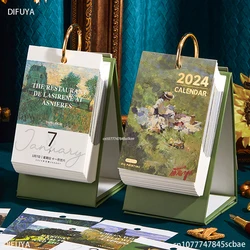 2024 vintage oil painting calendar new desk calendar 2024 table decoration page turning creative hand tear