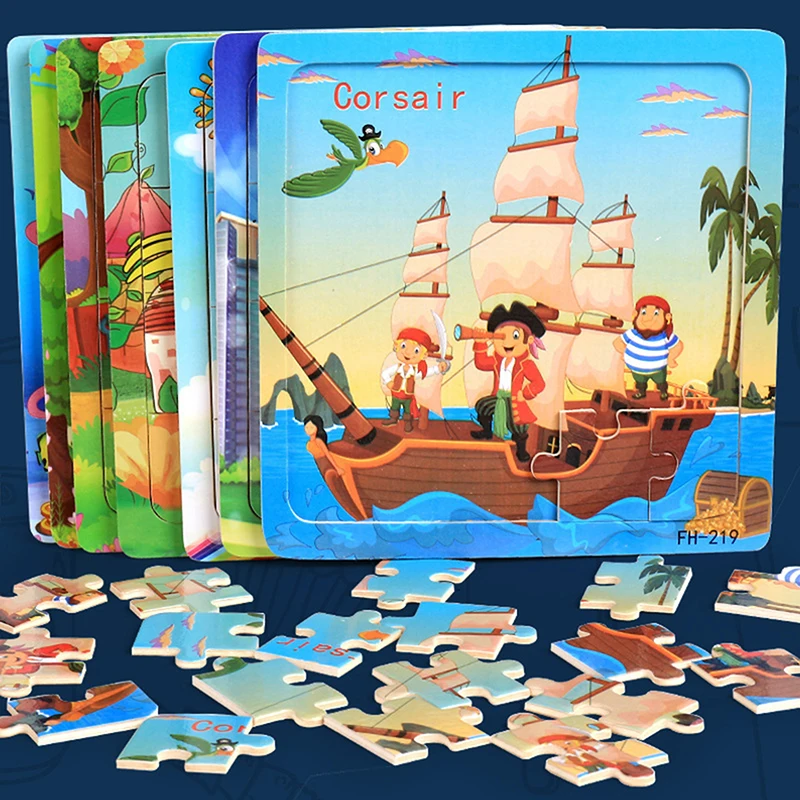 

New 20 Piece Wooden 3D Cartoon Animal Puzzle Jigsaw Montessori Educational Toys for Kids Baby 1-3 Years