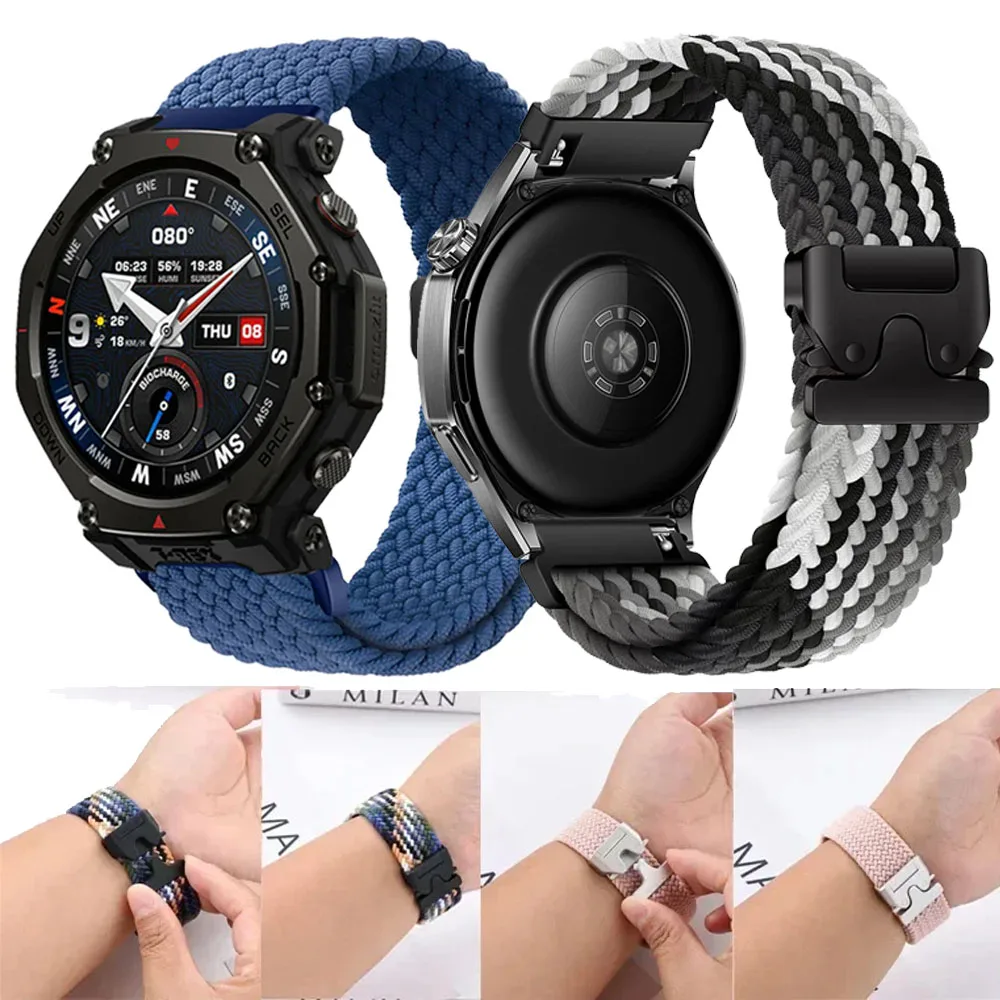 22/20 mm geflochtenes Nylonarmband für Amazfit T-Rex3 Pro 44/48 mm Fallschirmschnalle-Armband für Amazfit Balance 2-1/Helio/Active 2