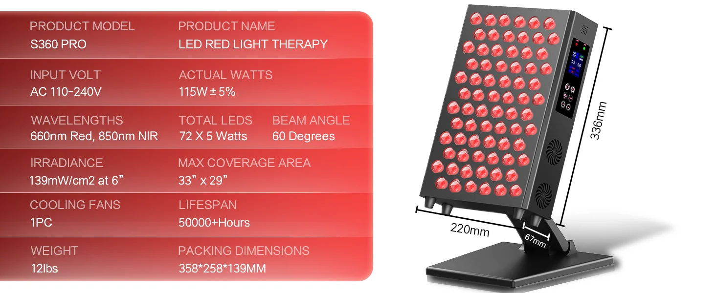 LED Rotlichttherapie-Panel 850nm 660nm 630nm Dual-Chip Heimgerät zur Hautpflege mit Timer-Einstellung und Nahinfrarot – Detail 6