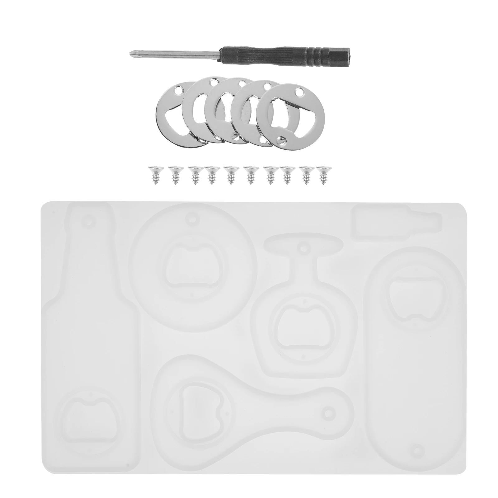 

Silicone Beer Bottle Opener Mold 10 Screws 5 Rings Screwdriver Diy Tool For Keychain Pendant Craft Bottle Opener Mold Kitchen