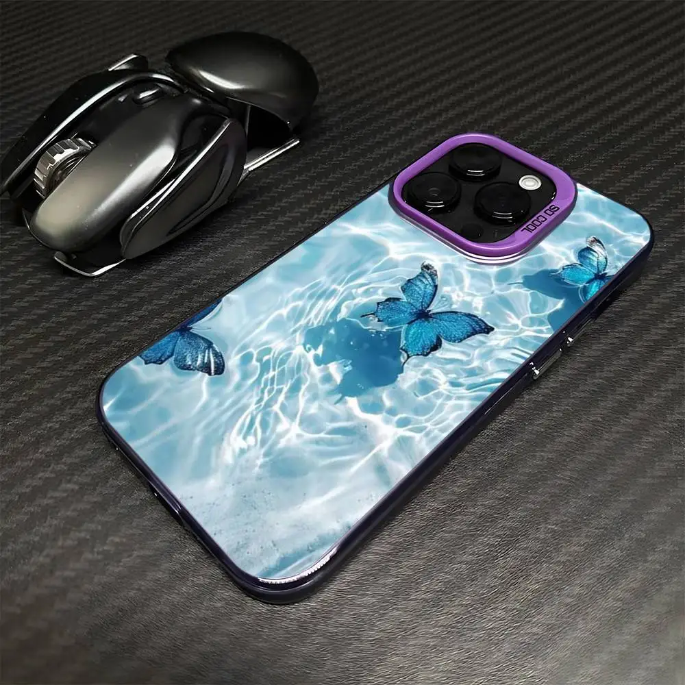 الخيال أثيري الفراشات المياه جراب هاتف آيفون 17,16,15,14,13,12,11 زائد ، برو ماكس الأرجواني ماتي غطاء مقاوم للصدمات