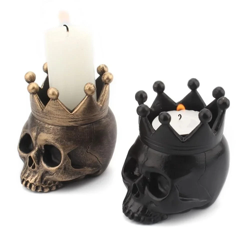 Neue 3D Halloween Krone Schädel Kerzenhalter Harz Schädel Kerzenhalter Skelett Kerze Basis Hause Halloween Dekoration Lieferungen