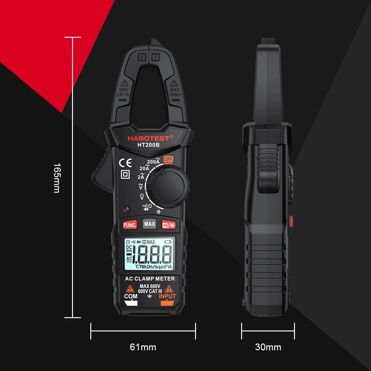 HABOTEST HT200 Digital Clamp Meter AC Current Multimeter Ammeter Voltage Tester 2000 Counts Car Amp Hz Capacitance NCV Ohm Tool
