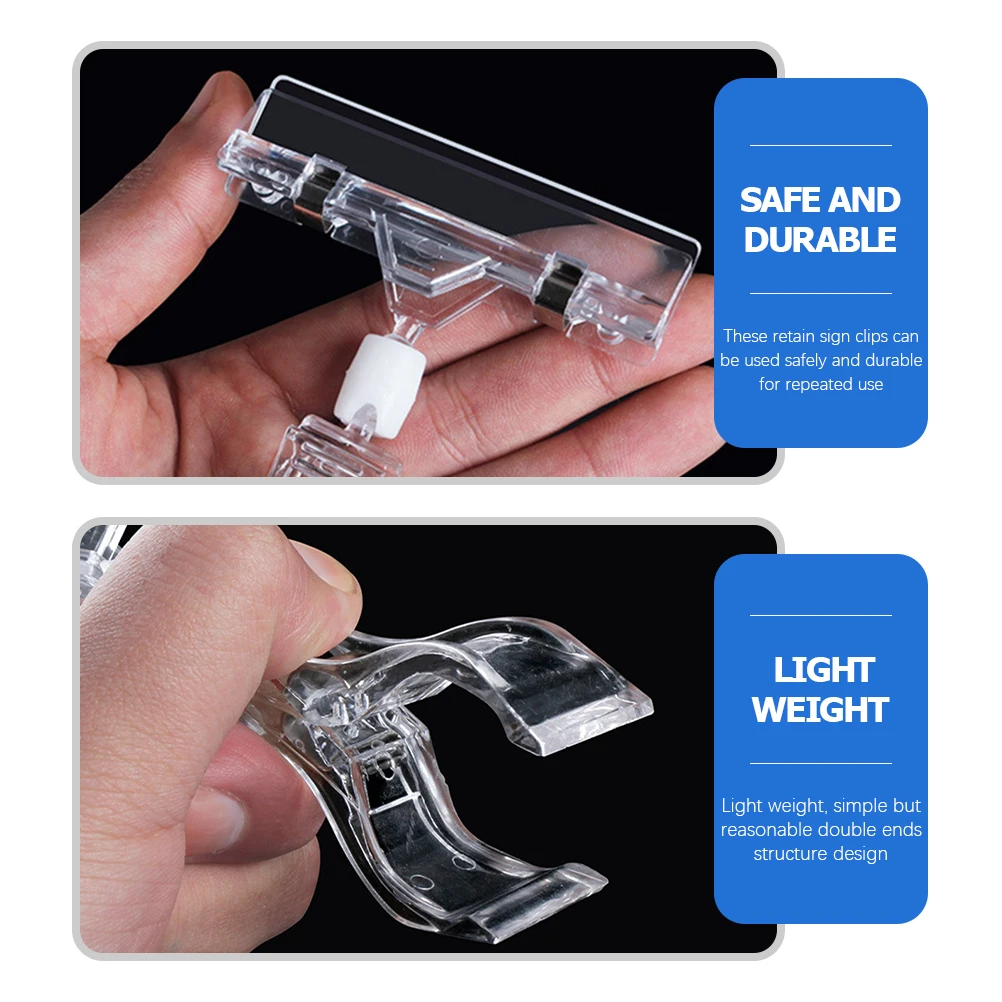 

12 pcs Price Tag Stand Sign Holder Clips Retail Display Plastic Labels Rack Rotatable Lightweight Double Ends Design