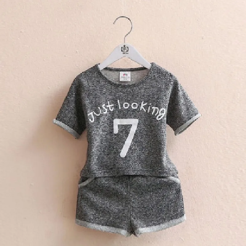 2024 Summer New 2 3 4 5 6 8 10 Years Baby Clothing Number Letter Print Short Sleeve T-Shirt+Shorts Kids Girl Sports 2 Pieces Set