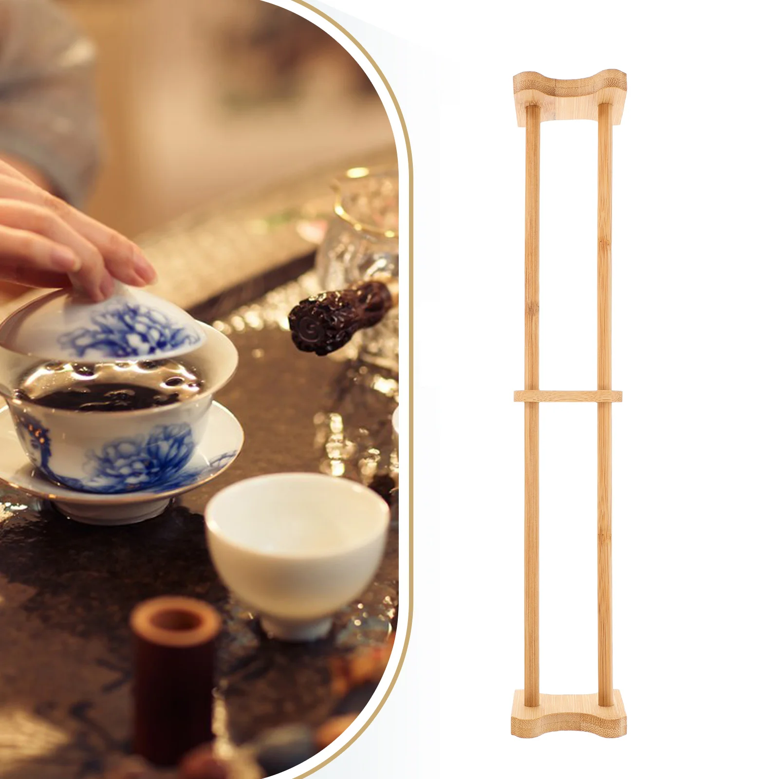 صينية حامل أكواب من الخيزران بتصميم موفر للمساحة لمجموعة رف تجفيف أطباق شجرة القدح الخشبي ومنظم الشاي #2