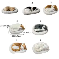 Realistic Cat Dog Sleeping Plush Ornament Breathing Furry Cat Dog Stuffed Toy With Mat Electronic Pet For Home Bedroom Decor