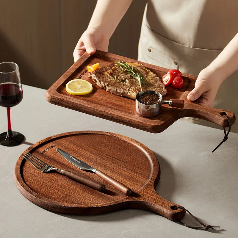 1/2 Piece of Imported Black Walnut Solid Wood Steak Board, Pizza Board, Fruit and Bread Tray, Restaurant and Home Use Western Food Plate, Small Cutting Board, Healthy, Environmentally Friendly, No Paint, No Wax, No Odor