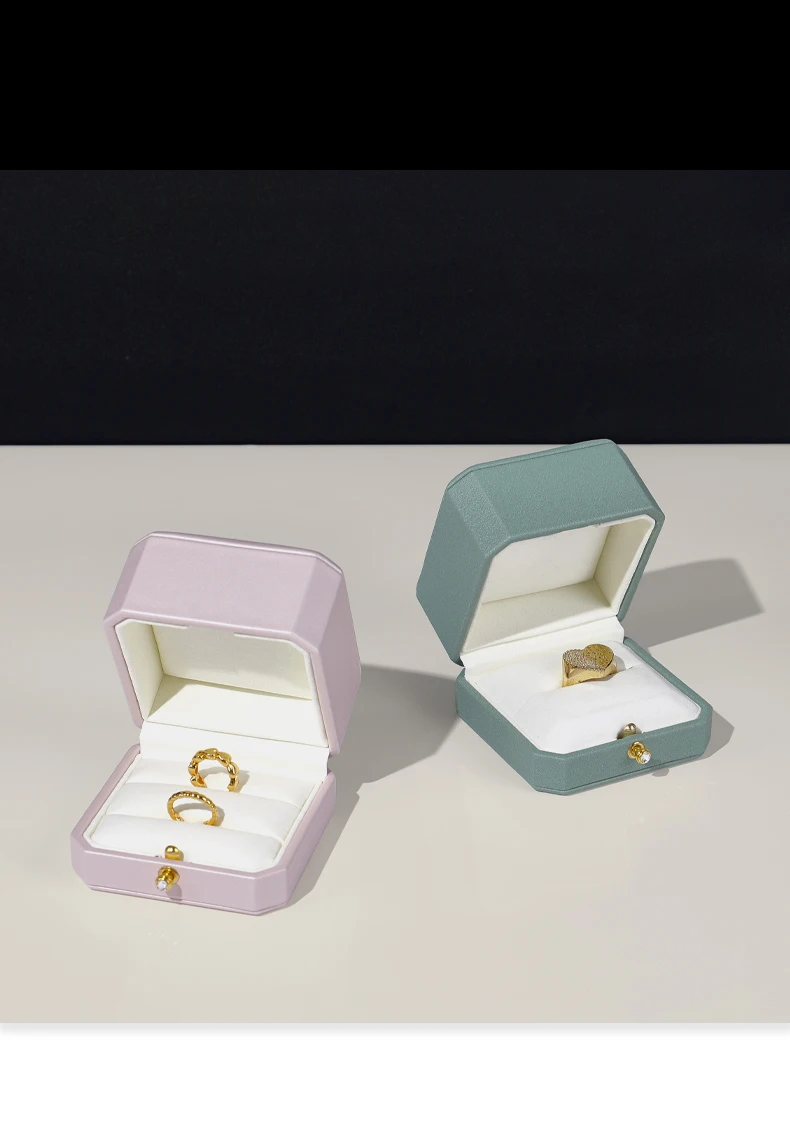 Oirlv Leder-Schmuckringbox Verlobungsgeschenk-Etui Aufbewahrungsbox für einzelne Ringe & Paar-Eheringe für Heiratsantrag Jubiläum – Detail 1