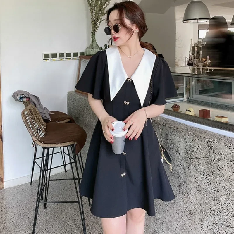 Fee Mini Kawaii Satin kurze Frau Kleid weiß spleißen schwarze Kleider für Frauen 2024 Kleidung süße Chiffon Seide neu in x trendy