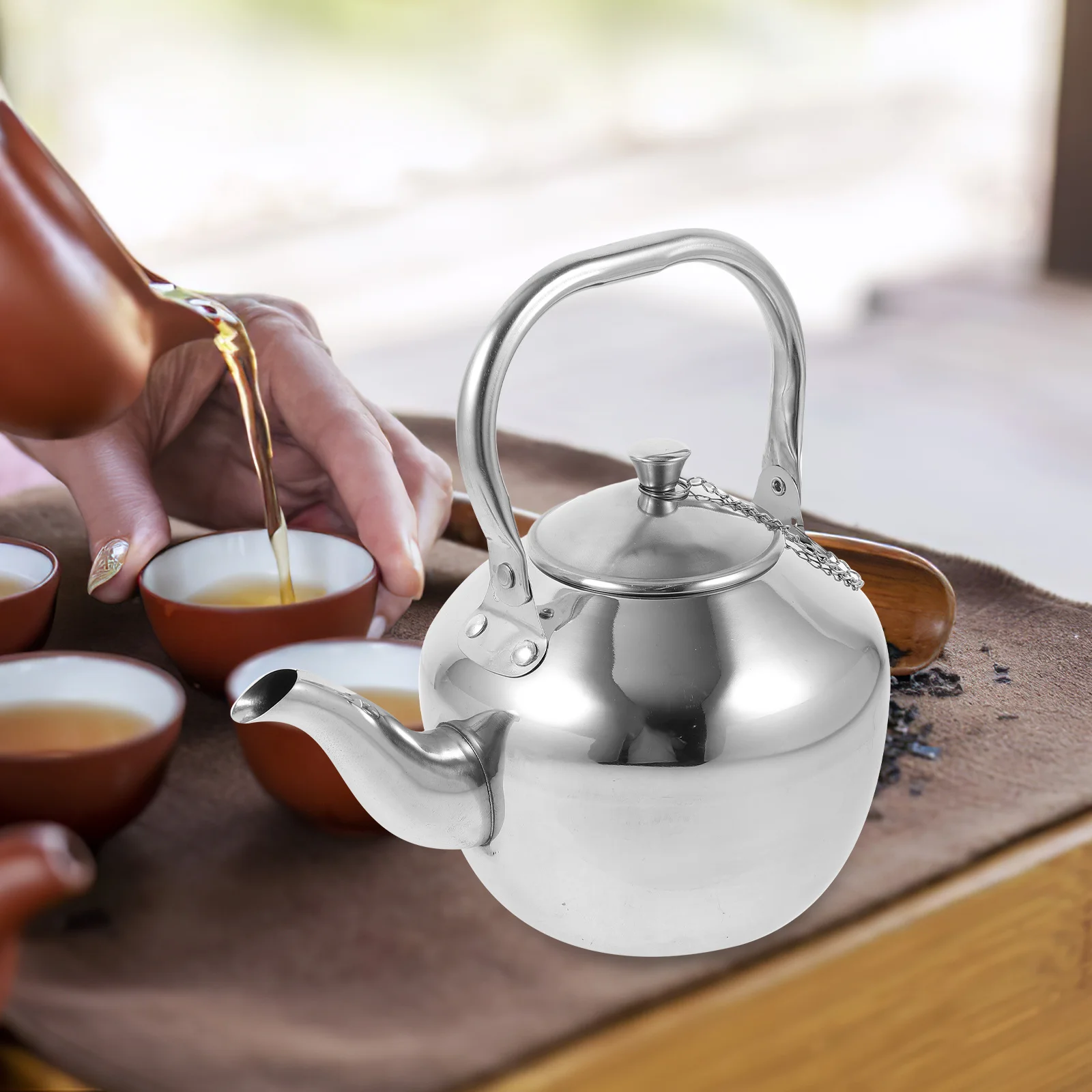 

Thickened Stainless Steel Tea Pot Handle Portable Small Size Home Office Travel Kettle Loose Leaf Tea Straining Holes