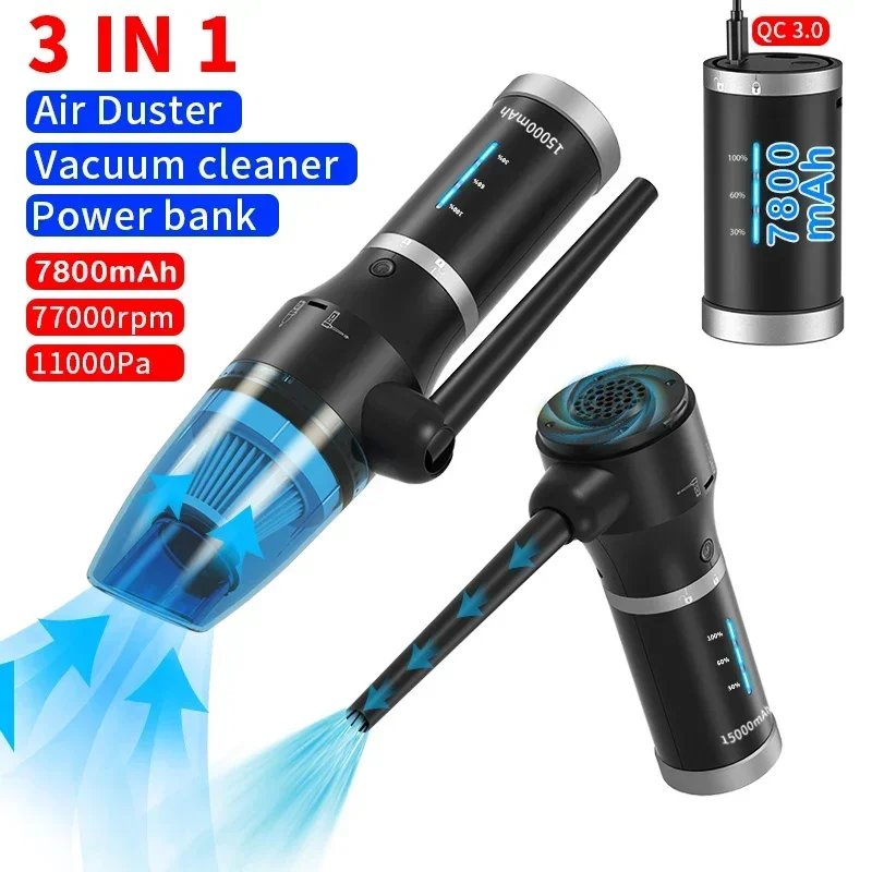 Upgraded Cordless Electric Compressed Air Duster-Blower & Vacuum 2-in-1, Replaces Canned Air Spray Cleaner for Computer Keyboard