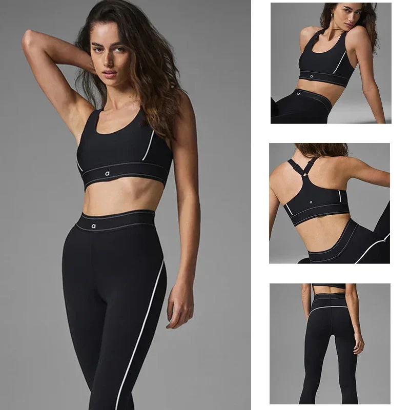 

a* Yoga suit with full logo Pilates two-piece sportswear set with soft cushioned skin friendly fabric