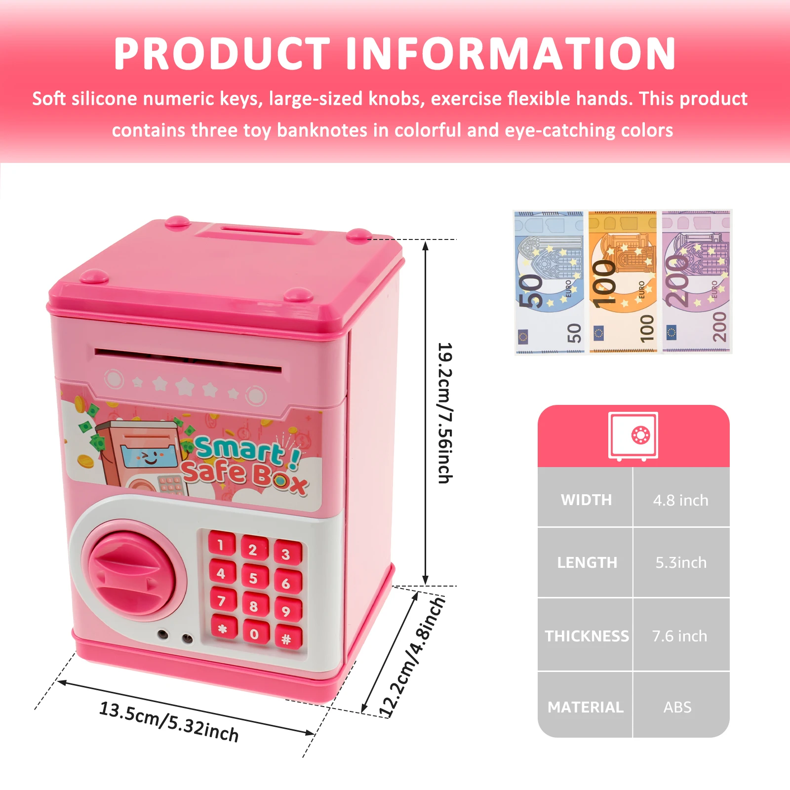 Large Electronic Piggy Bank Cash Coins Saving Money Box Automatic Induction Roll Money Intelligent ATM Bank Deposit Box for Kids