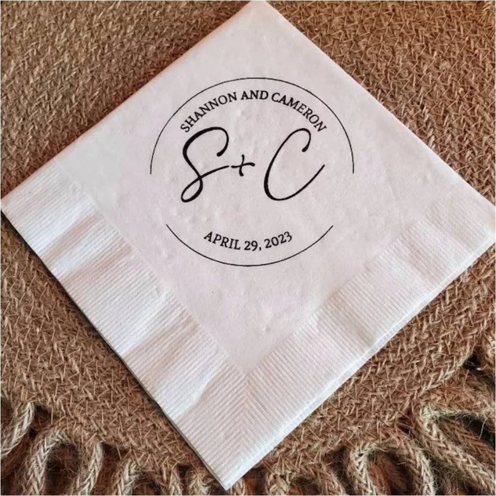 

50 Pcs Personalized Wedding Beverage Napkins | Initials Wedding Napkins | Rehearsal Dinner Napkins | Bridal Party Napkins-Ball