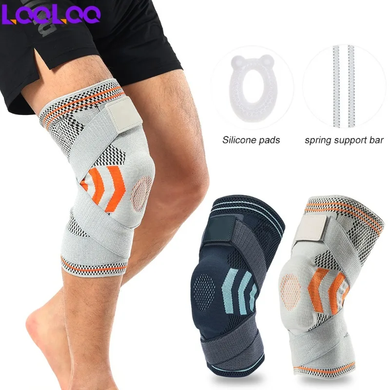 1Pcs Knee Brace Support with Adjustable Straps,Knee Compression Sleeve Support with Built-in Silicone Pad & Side Spring Bars