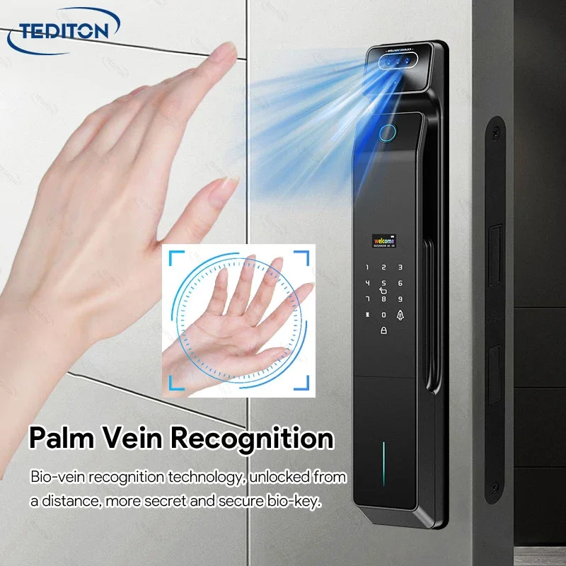 Real Time Intercom Palm Vein Recognition Serrure Intelligente Tuya Wifi Outdoor Front Smart Digital Door Lock With Camera