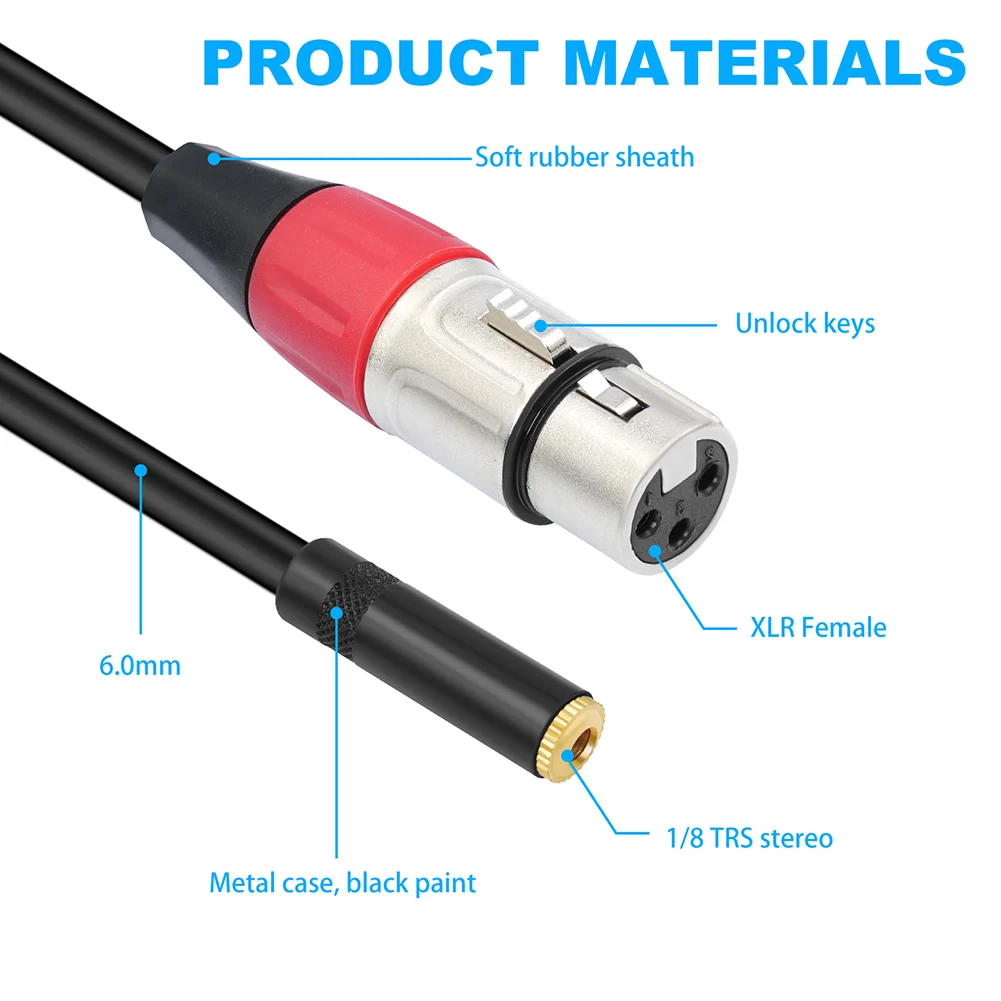 3.5mm Dual XLR To 1/8 Female Adapter Stereo TRS To Dual XLR Female Transforming Cord for Phone Tablet Laptop