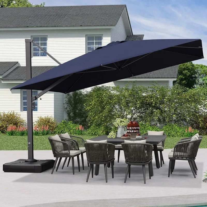 PURPLE LEAF 12 FT Square Patio Umbrella Large Outdoor Aluminum Umbrella Offset Umbrella with 360-degree Rotation Cantilever Umbr