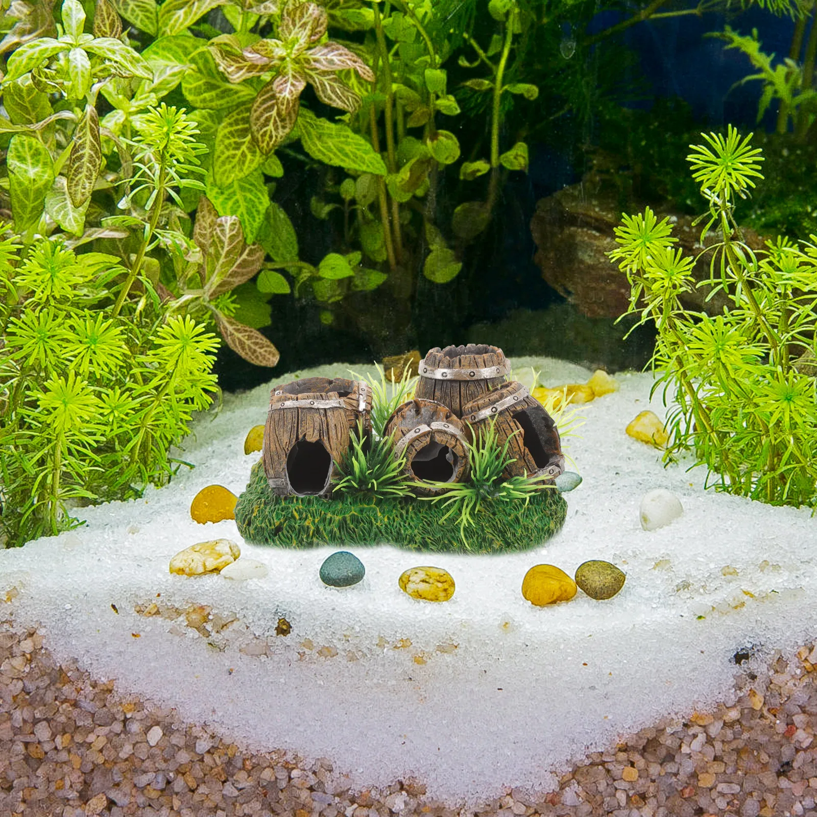 

Exquisite Craftsmanship Resin Aquarium Decor Wine Barrel Fish Tank Ornament Hideout House