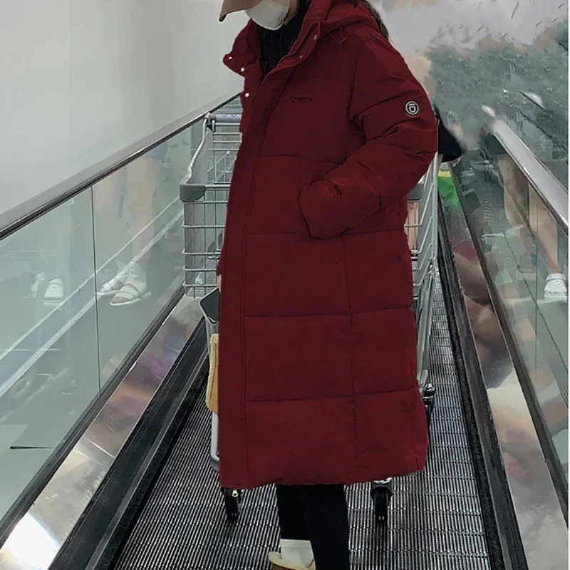 Abrini Zipper Hooded Down Coat Turtleneck Thicken Long Coat Oversize Loose Office Coat Women Casual Parkas Female Autumn Winter