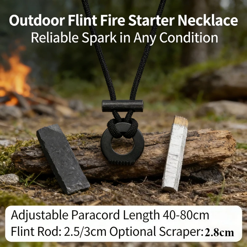 New Portable Paracord Survival Necklace Integrated Flint Ignition Tool Durable Emergency Gear for Camping Wilderness Hiking