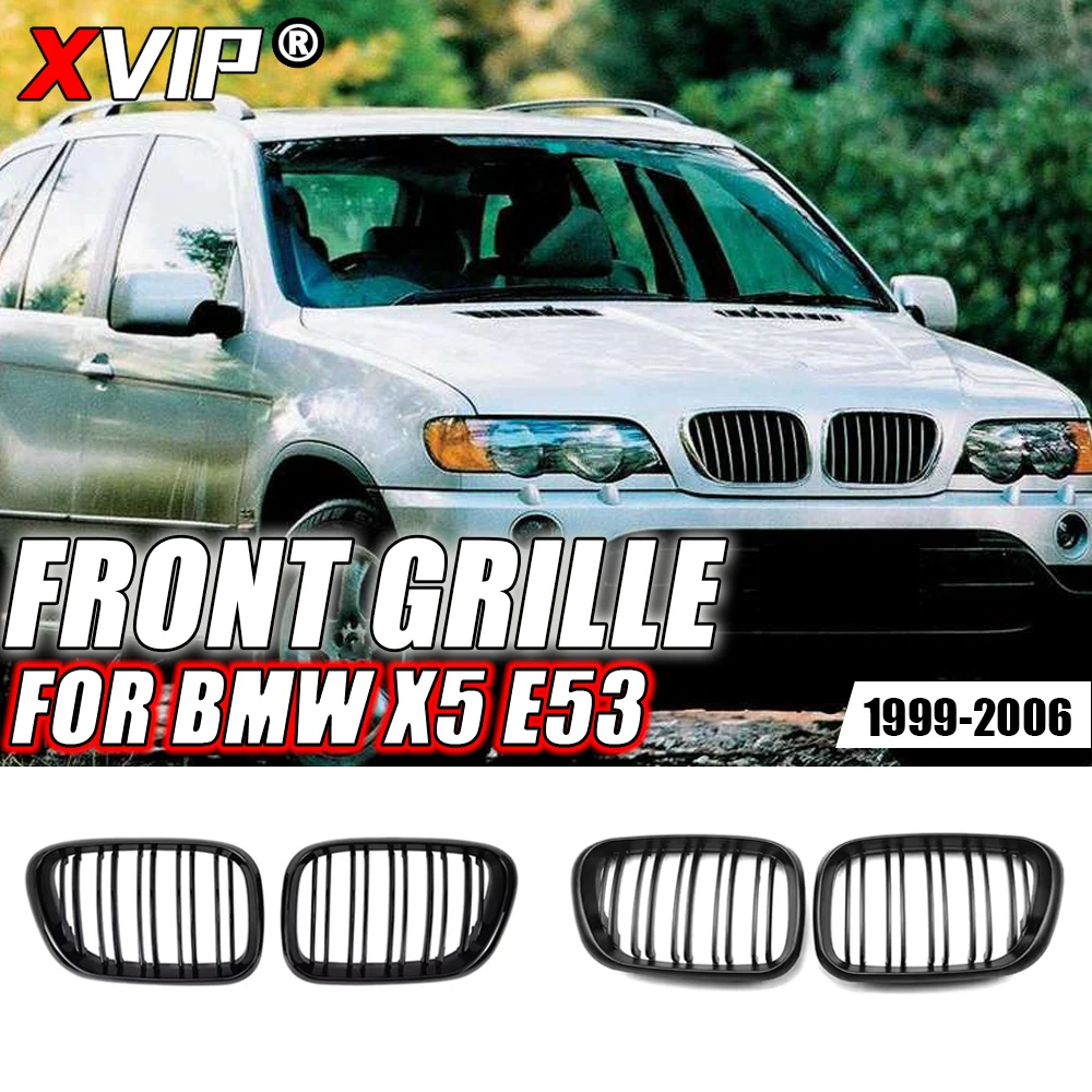 

XVIP Matte Black Double Line Style Front Bumper Racing Grilles For BMW SUV X5 E53 1999-2006 Glossy Double Dual Slats Upper Grill