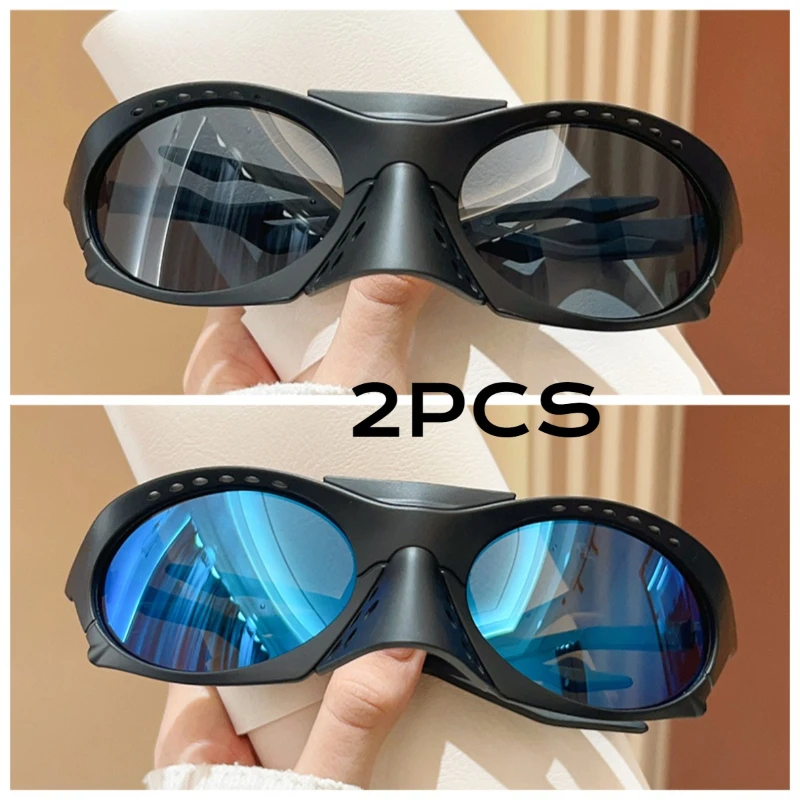 2PCS Squisito Alien Punk Ovale Occhiali da sole Donna Uomo Moda Luxury Brand Occhiali da sole Cosplay Party Maschio Femmina Occhiali UV400