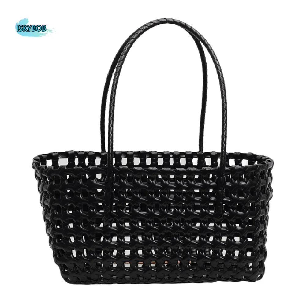 

Plastic Hollow Weave Bag Countryside Style Bohemian Style Beach Tote Bag Large Capacity Vacation Style Woman PVC Handbag Girls
