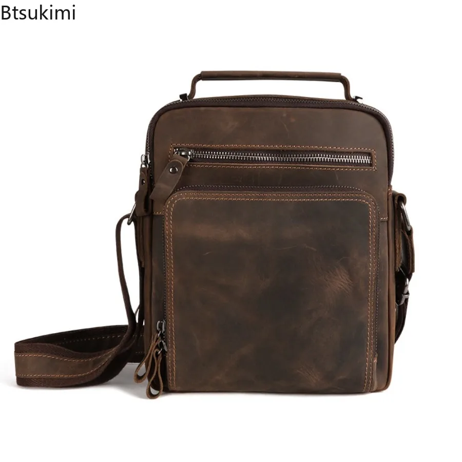 New Genuine Leather Shoulder Bags Men Vintage Handbags Small Flap Male Casual Office Messenger Bags Large Capacity Crossbody Bag