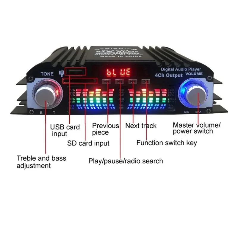 الذروة الطاقة HiFi مكبر صوت رقمي 4 قناة مضخم الصوت بلوتوث مشغل الكاريوكي راديو FM دعم التحكم عن بعد 1600 واط
