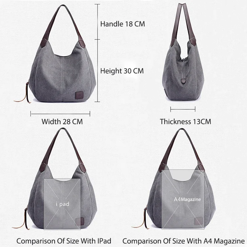 Vintage Canvas Tote Bag for Women Handbag Multiple Compartments Large Capacity Armpit Shoulder Bag Ladies Hand Bags Clutch Purse