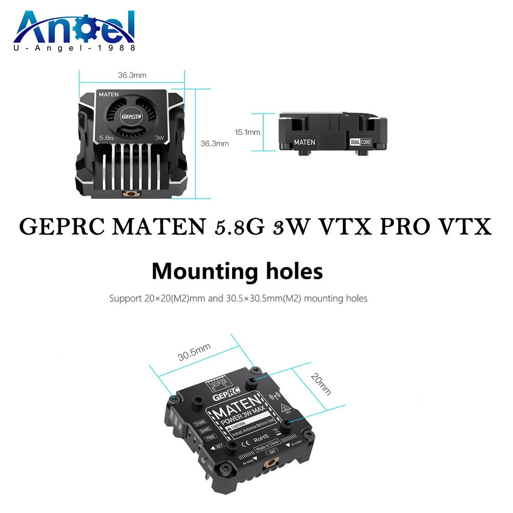 

Высокомощный передатчик GEPRC MATEN 5,8G 3 Вт VTX PRO 3000 МВт, модуль передачи постоянного тока 7-36 В, встроенный микрофон для модели RC FPV дрона