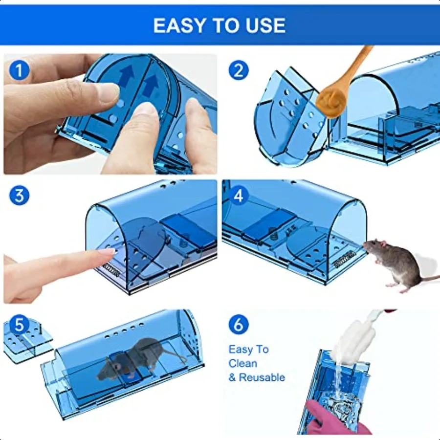 Humane Mouse Traps Catch Release Reusable Rat Traps Easy to Set and Safe for Family and Pets No Kill for Small Rodent Voles Ham