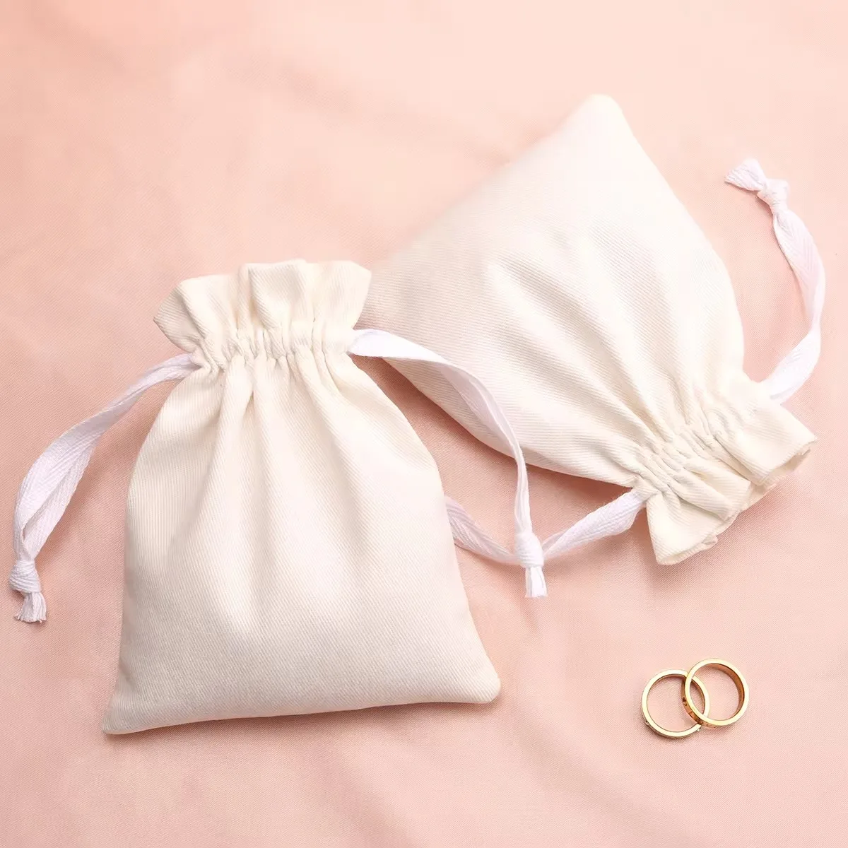 Custom Logo Quality Cotton Twill Dust Bags For Perfume Skincare Packing Recyclable Cotton Twill Drawstring Pouch