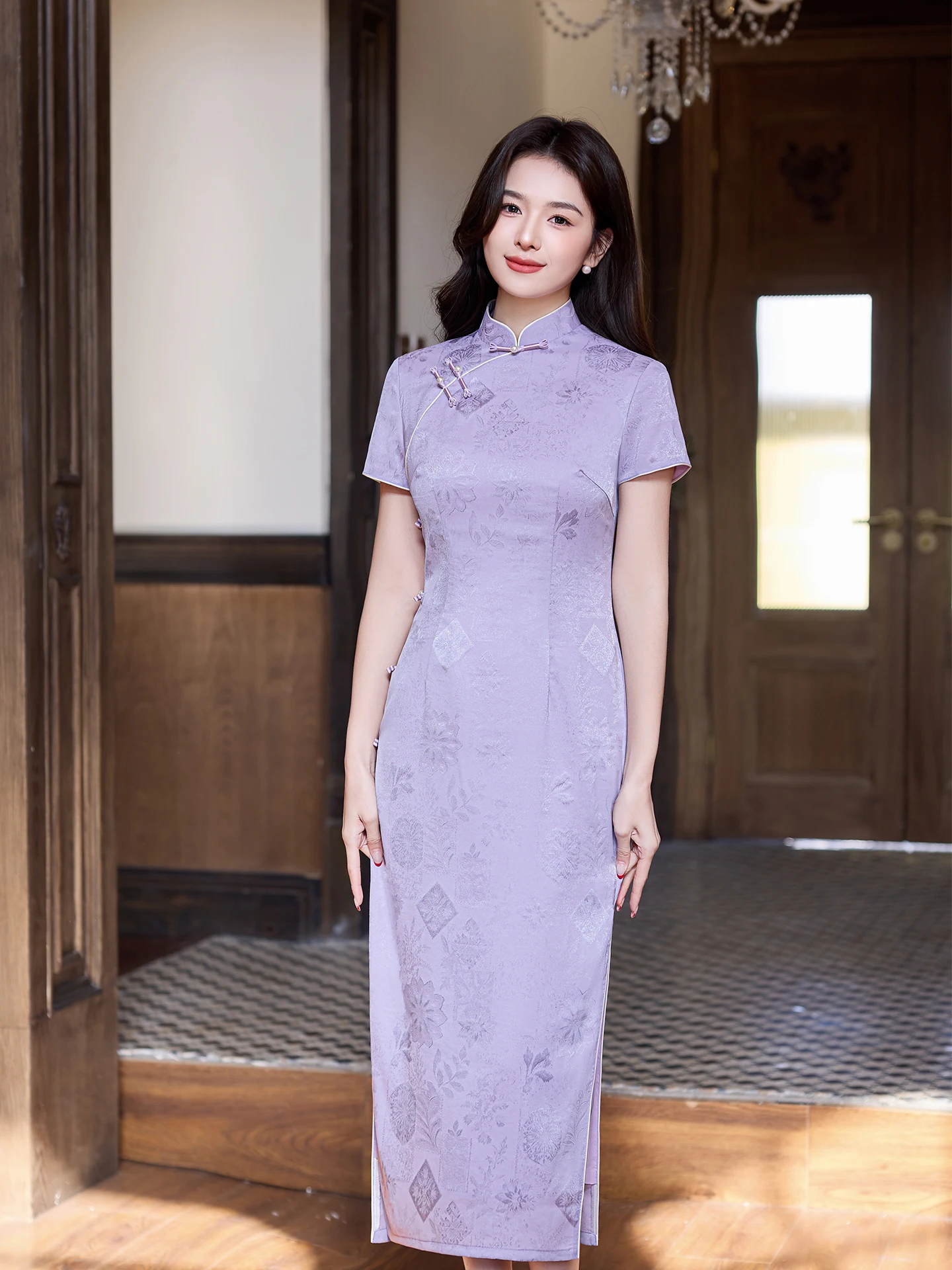 

Elegant Purple Chinese Style Reformed Women's Spring Summer Daily Young Slim Fit High End Temperament Dress