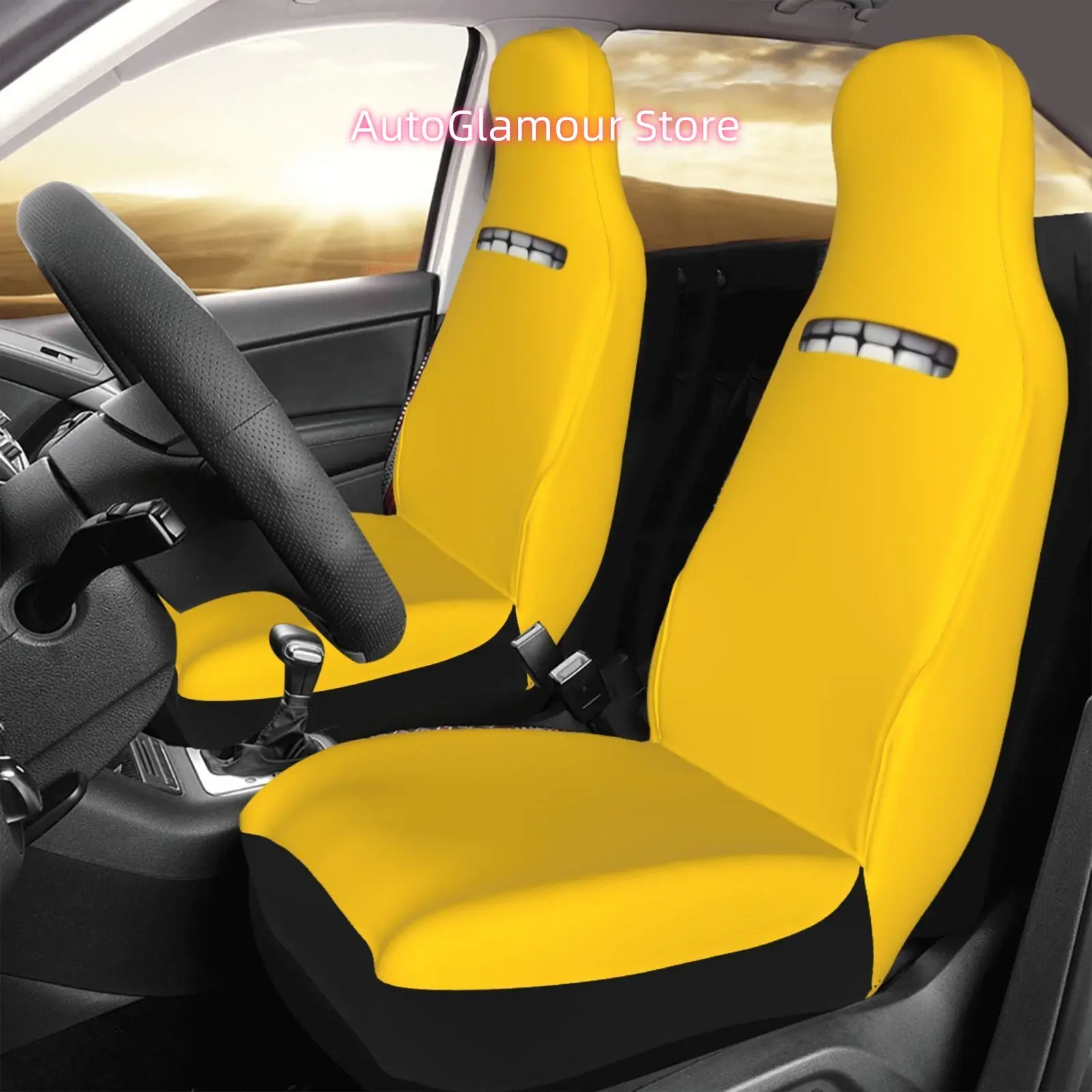 Front Row Car Seat Covers - Yellow Base with Tooth Pattern Print - Multiple Quantities Available Luxury Car Seat Protectors