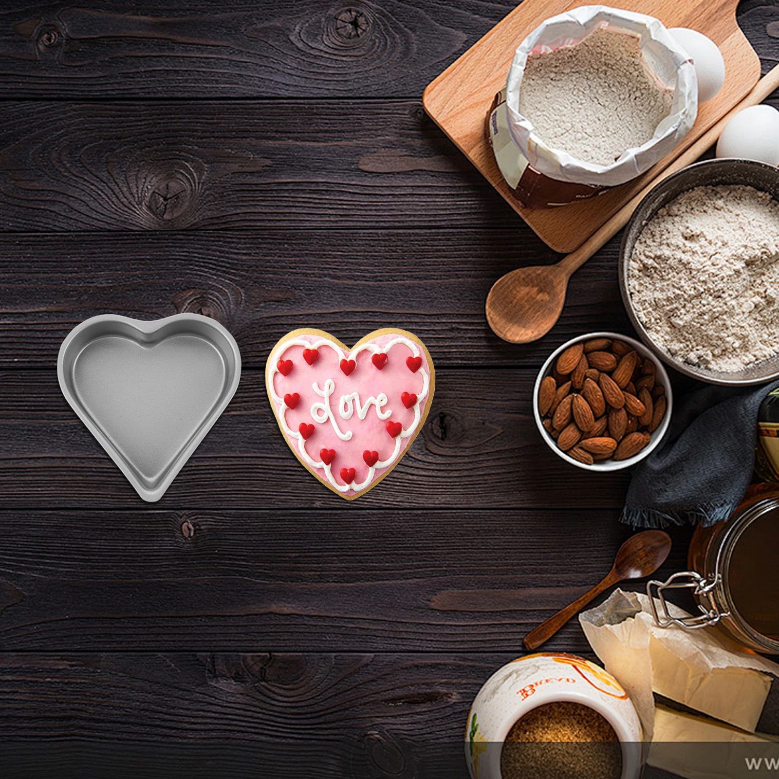 Juego de 3 Moldes para Pastel en Forma de Corazón, de Acero al Carbono Antiadherente, para Mini Cheesecake, Pastel Chiffon, Repostería Casera, Sin Silicona, Fácil Desmolde